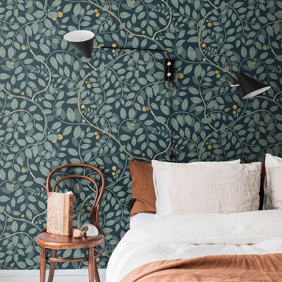 Galerie Sommarang Blue Leafy Vines Wallpaper Roll from B&Q
