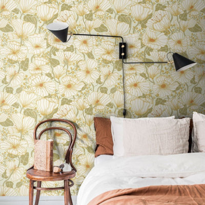 Galerie Sommarang Gold Retro Poppy Wallpaper Roll from B&Q