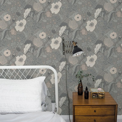 Galerie Apelviken 2 Blush Grey Floral Woodland Smooth Wallpaper from B&Q