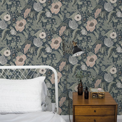 Galerie Apelviken 2 Blush Blue Floral Woodland Smooth Wallpaper from B&Q