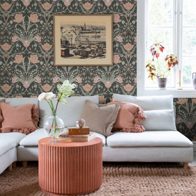 Galerie Apelviken 2 Brown Blush Floral Woodland Smooth Wallpaper from B&Q