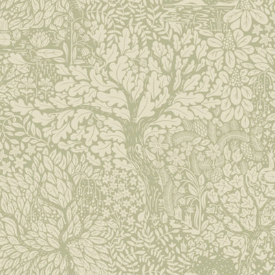 Galerie Hjarterum Collection Cream Olle Forest Leaf Motif Wallpaper Roll from B&Q