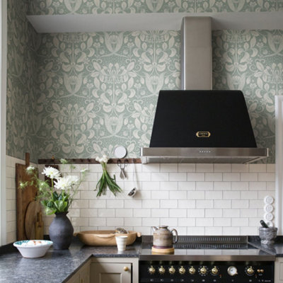 Galerie Hjarterum Collection Light Blue Berit Honeysuckle Trellis Wallpaper Roll from B&Q