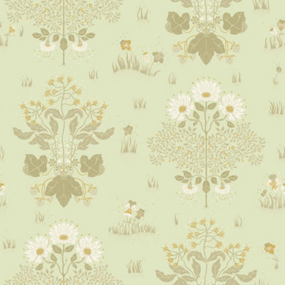 Galerie Hjarterum Collection Sage Green Edla Wild Flower Field Wallpaper Roll from B&Q