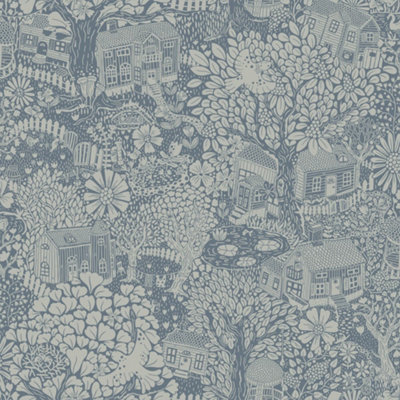 Galerie Sommarang 2 Bygga Bo Scandinavian Village Wallpaper Roll Blue