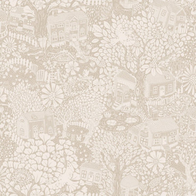 Galerie Sommarang 2 Bygga Bo Scandinavian Village Wallpaper Roll Beige