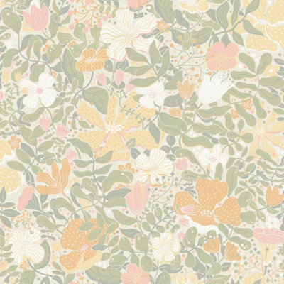 Galerie Sommarang 2 Light Green Midsommar Scandinavian Folk Art Wallpaper Roll from B&Q