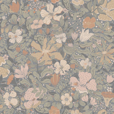 B&Q -  Sommarang 2 Grey Midsommar Scandinavian Folk Art Wallpaper Roll