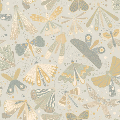 Galerie Sommarang 2 Light Grey/yellow Flyga Dragonflies Wallpaper Roll from B&Q