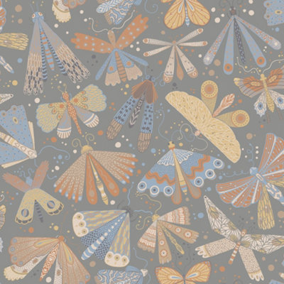 Galerie Sommarang 2 Grey/blue Flyga Dragonflies Wallpaper Roll from B&Q