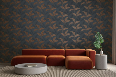 Rasch Mirage Amara Palm Navy And Rust Wallpaper from B&Q