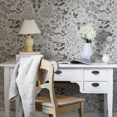 Galerie Fagring Floral Wallpaper Grey