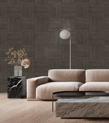 Rasch Architect Smoked Oak Panelled Wallpaper from B&Q
