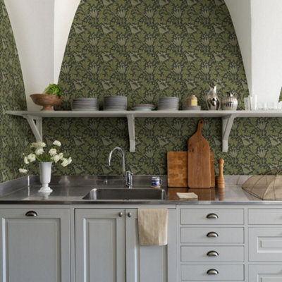 Galerie Hidden Treasures Green Anemone Floral Wallpaper Roll from B&Q