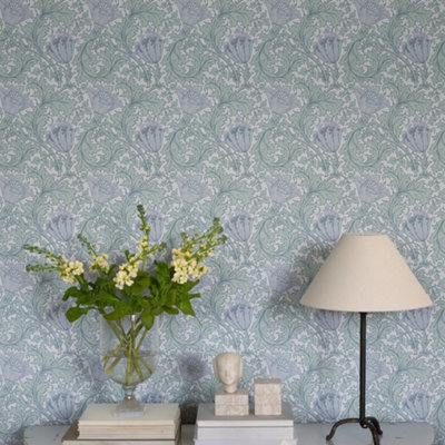 Galerie Hidden Treasures Blue Anemone Floral Wallpaper Roll from B&Q