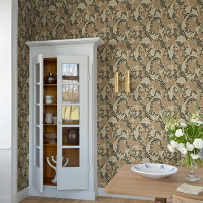 Galerie Hidden Treasures Gold Floral Granville Leaf Wallpaper Roll from B&Q