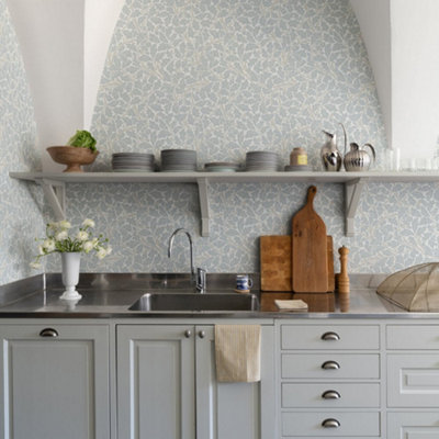 Galerie Hidden Treasures Blue Oak Tree Leaf Wallpaper Roll from B&Q