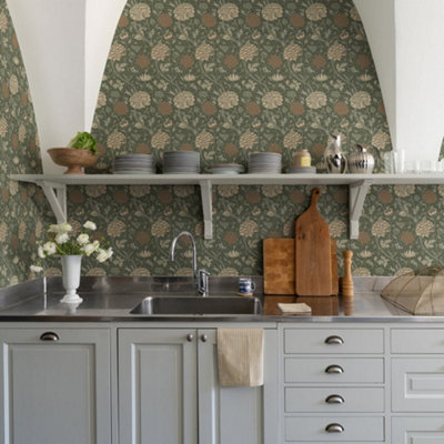 Galerie Hidden Treasures Orange Cray Floral Trail Wallpaper Roll from B&Q