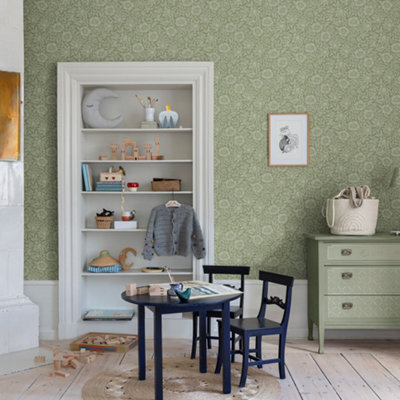 Galerie Hidden Treasures Green Floral Mallow Wallpaper Roll from B&Q
