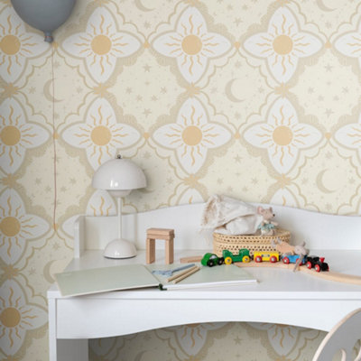 Galerie Resan Yellow Sun And Moon Wallpaper from B&Q