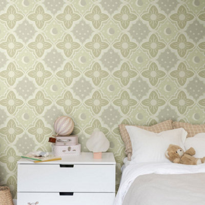 Galerie Resan Green Sun And Moon Wallpaper from B&Q