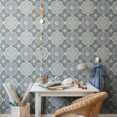 Galerie Resan Blue Sun And Moon Wallpaper from B&Q