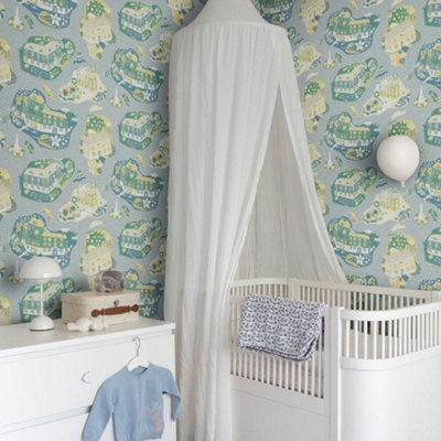 Galerie Resan Light Blue Staden Town Wallpaper from B&Q