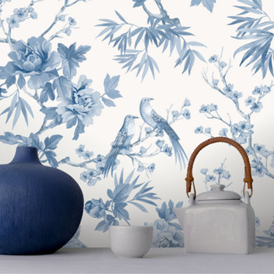 Rasch Amelie Chinoiserie Japanese Oriental Style Wallpaper Perfect for Feature Walls, Bedrooms, Livin and Dining Rooms Blue/White 260554 - Image 9