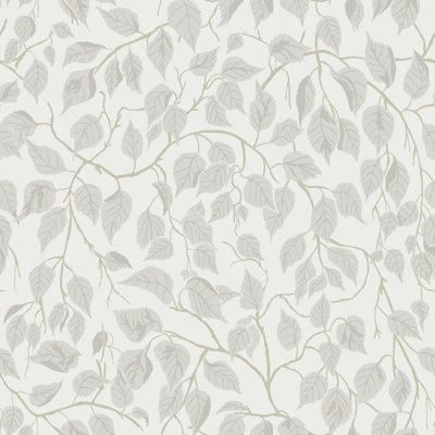 B&Q -  Ester Beige Hangbjork Tree Leaf Wallpaper