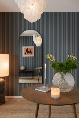 B&Q -  Ester Blue Herrgard Stripe Wallpaper