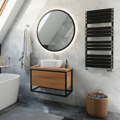 B&Q -  Warp T Bold Black Hydronic Flat Towel Warmer (W)500mm X (H)1110mm