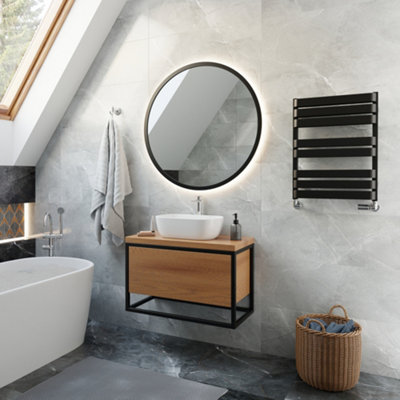 B&Q -  Warp T Bold Black Hydronic Flat Towel Warmer (W)500mm X (H)655mm