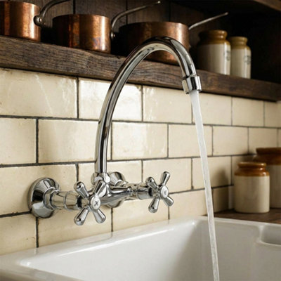 B&Q -  Traditional Retro Wall Mounted 'f' Spout Cross Head Kitchen Bathroom Faucet Tap