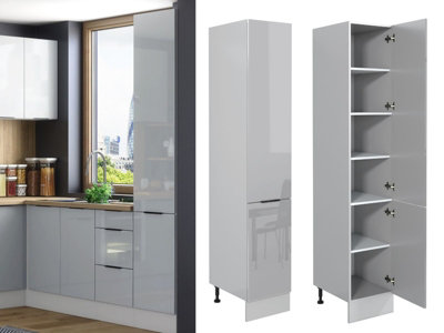 B&Q -  Kitchen Larder Unit Tall Pantry Cupboard 400mm Storage Modern Dove Light Grey Gloss Star