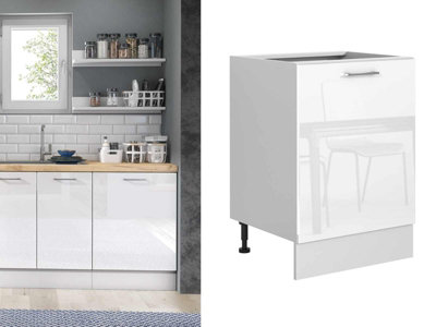 B&Q -  Kitchen Drawer Unit 600mm Cabinet Modern Cupboard White Gloss Freestanding Storage Ella