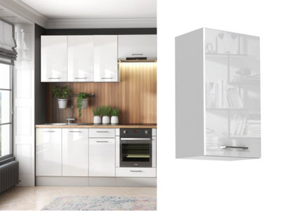 B&Q -  Kitchen Wall Cabinet Cupboard 400mm White High Gloss Modern Storage Unit Narrow Slim Ella