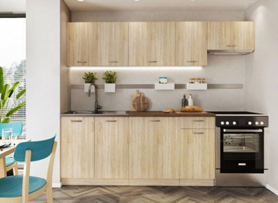 B&Q -  Kitchen Cabinets 7 Units Set Sonoma Oak Cupboards Worktop Modern Small Budget Kitchenette Nela
