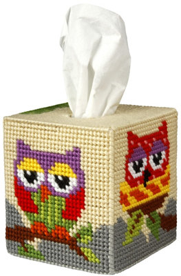 Groves Of Thames Emb Kit T/Box Owl - Needlepoint Kit: Tissue Box Cover: Owl - Orchidea