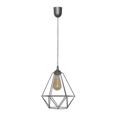 Luminosa Lighting Luminosa Karo Wire Frame Pendant Ceiling Light Grey 24Cm from B&Q