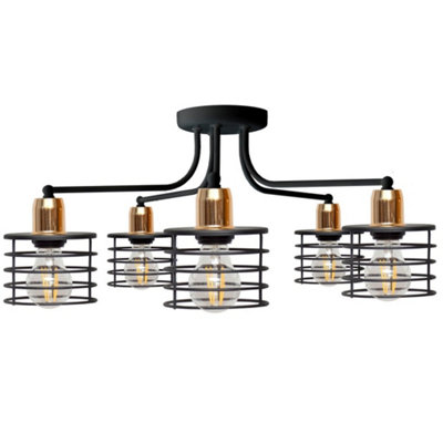 Luminosa Lighting Luminosa Edison Multi Arm Semi Flush Ceiling Light BlackCopper 65Cm from B&Q