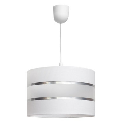 Luminosa Lighting Luminosa Helen Cylindrical Pendant Ceiling Light WhiteSilver 35Cm from B&Q