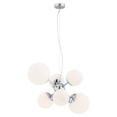 Luminosa Lighting Luminosa Satelite Globe Pendant Ceiling 6 Light OpalChrome from B&Q