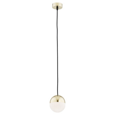 Luminosa Lighting Luminosa Livia 12Cm Globe Pendant Ceiling Light Opal MattBrass Steel Ip44 from B&Q
