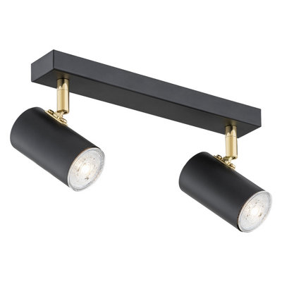 Luminosa Lighting Luminosa Lagos Twin Ceiling Spotlight Black StructureBrass Elements from B&Q