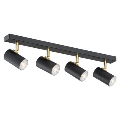 B&Q -  Luminosa Lagos Ceiling 4 Light Spotlight Bar Black StructureBrass Elements