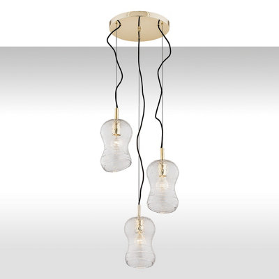 B&Q -  Luminosa Cadiz Cluster Pendant Ceiling 3 Light TransparentBrass Steel