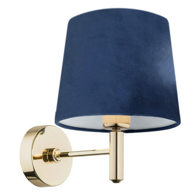B&Q -  Luminosa Ponte Wall Lamp With Shade Navy BlueDark Brass Steel