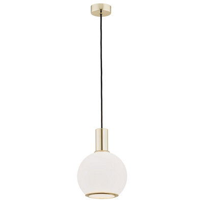 Luminosa Lighting Luminosa Sagunto Dome 20Cm Pendant Ceiling Light Opal MattBrass Steel