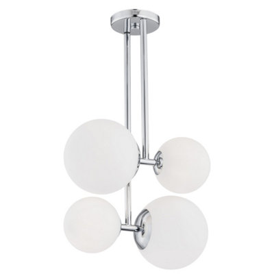B&Q -  Luminosa Aspen Globe Pendant Ceiling 4 Light Opal MattChrome