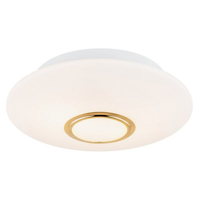 Luminosa Lighting Luminosa Chicago Flush Ceiling 2 Light Opal MattBrass Elements from B&Q